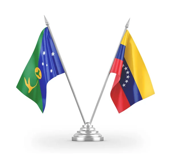 Βενεζουέλα και τα Χριστούγεννα νησί σημαίες τραπέζι απομονώνονται σε λευκό 3d απόδοση — Φωτογραφία Αρχείου