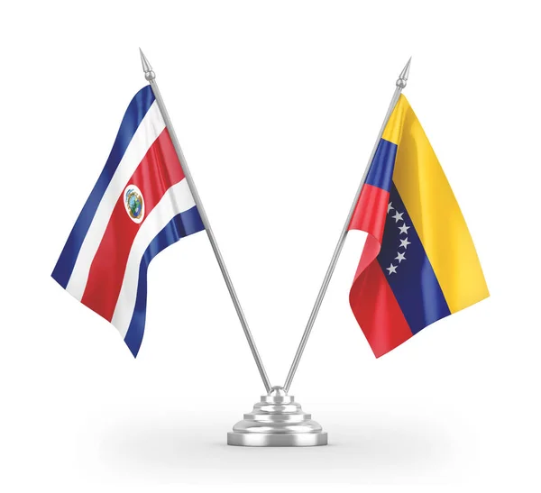 Banderas de mesa Venezuela y Costa Rica aisladas en renderizado 3D blanco — Foto de Stock