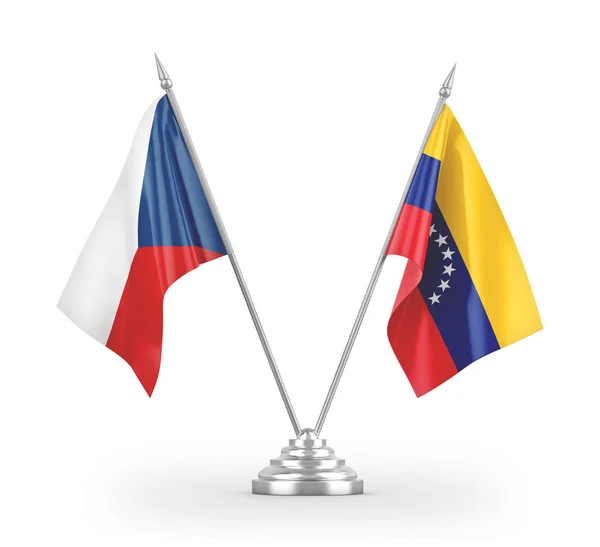Επιτραπέζιες σημαίες της Βενεζουέλας και της Τσεχίας που απομονώνονται σε λευκό 3d — Φωτογραφία Αρχείου