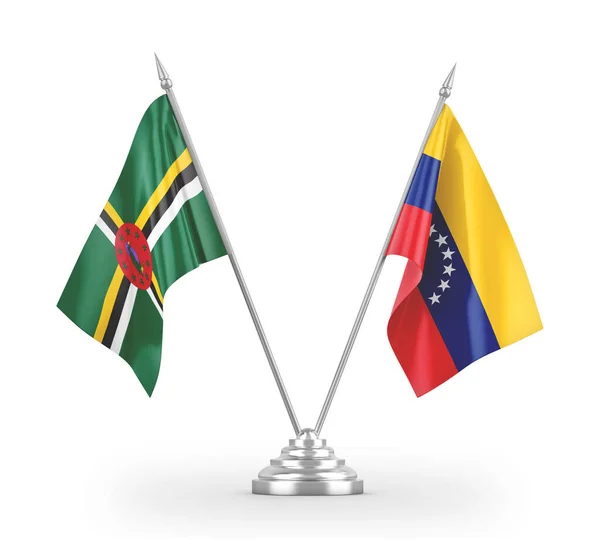 Βενεζουέλα και Ντομίνικα επιτραπέζια σημαίες που απομονώνονται σε λευκό 3d απόδοση — Φωτογραφία Αρχείου