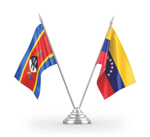 Venezuela and Eswatini Swaziland table flags isolated on white 3D rendering — Stock Photo, Image