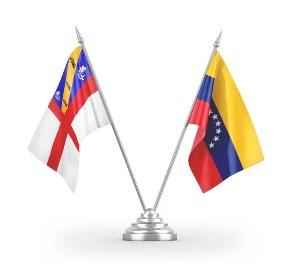 Flagi stołowe Wenezueli i Herm izolowane na białym renderingu 3d — Zdjęcie stockowe