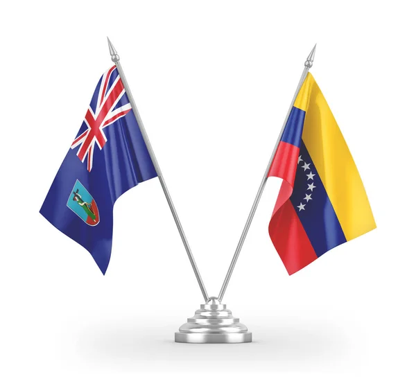 Venezuela and Montserrat table flags isolated on white 3D rendering — Stock Photo, Image
