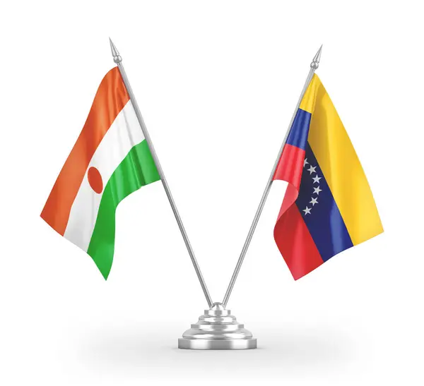 Βενεζουέλα και Νίγηρας σημαίες τραπέζι απομονώνονται σε λευκό 3d απόδοση — Φωτογραφία Αρχείου