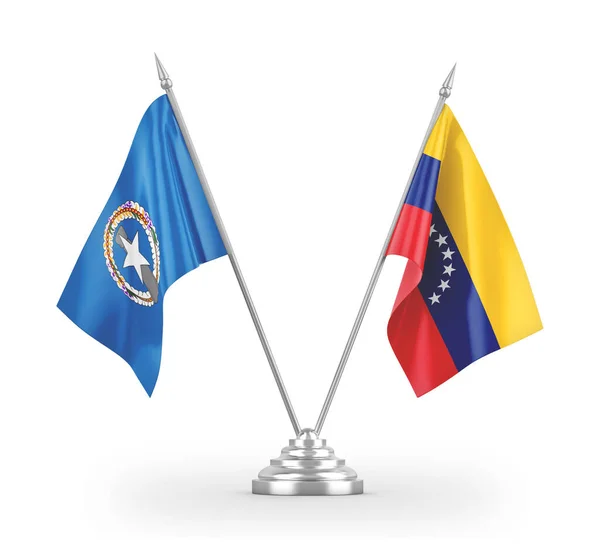 Venezuela and Northern Mariana Islands table flags isolated on white 3D rendering — Stock Photo, Image