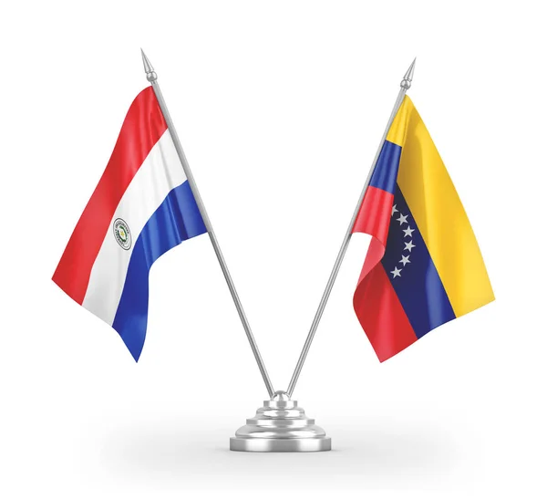 Venezuela and Paraguay table flags isolated on white 3D rendering — Stock Photo, Image