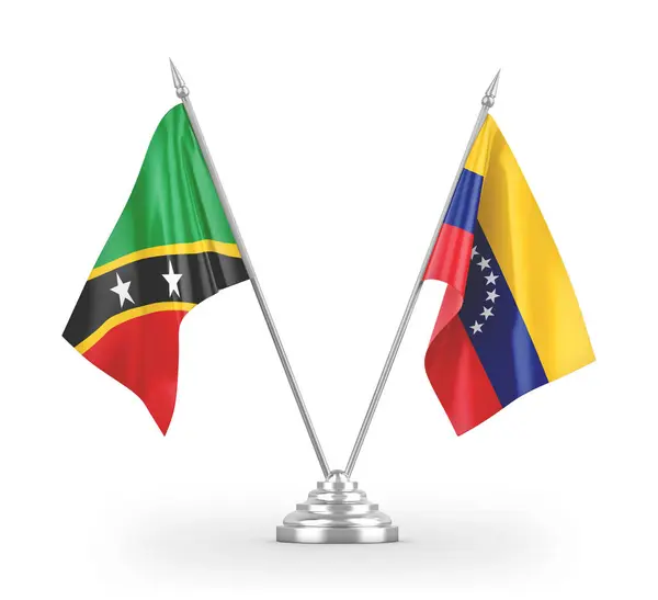 Βενεζουέλα και Άγιος Χριστόφορος και Νέβις σημαίες πίνακα απομονώνονται σε λευκό 3d απόδοση — Φωτογραφία Αρχείου