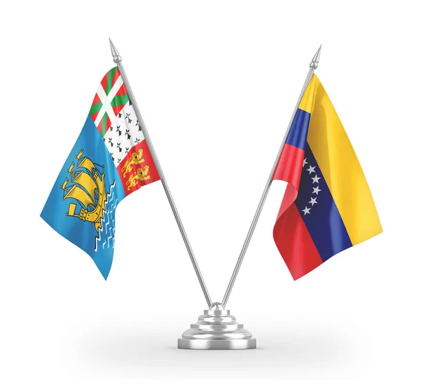 Βενεζουέλα και Σαιν Πιέρ και Μικελόν σημαίες πίνακα απομονώνονται σε λευκό 3d απόδοση — Φωτογραφία Αρχείου