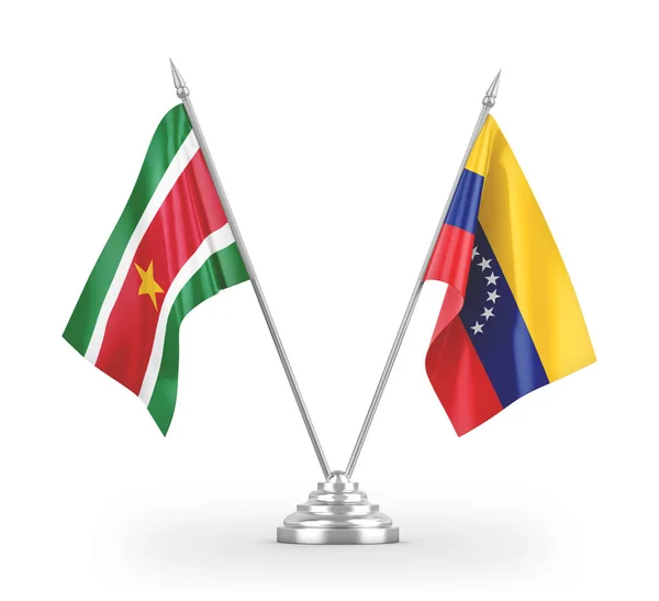Βενεζουέλα και Σουρινάμ σημαίες πίνακα απομονώνονται σε λευκό 3d απόδοση — Φωτογραφία Αρχείου