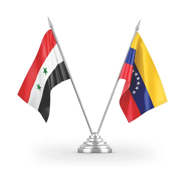 Venezuela and Syria table flags isolated on white 3D rendering — Stock Photo, Image