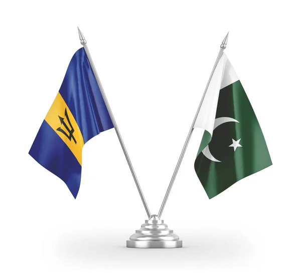 Bandeiras de tabela Paquistão e Barbados isoladas em renderização 3D branca — Fotografia de Stock