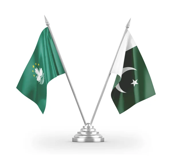Pákistán a Macau tabulky vlajky izolované na bílém 3D vykreslování — Stock fotografie