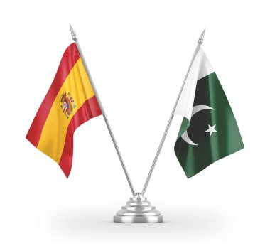 Pakistan ve İspanya 'nın bayrakları beyaz 3D görüntülerde izole edildi