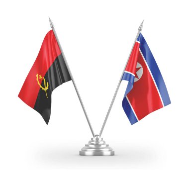North Korea and Angola table flags isolated on white 3D rendering 
