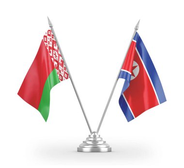 North Korea and Belarus table flags isolated on white 3D rendering 
