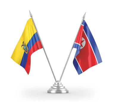 North Korea and Ecuador table flags isolated on white 3D rendering