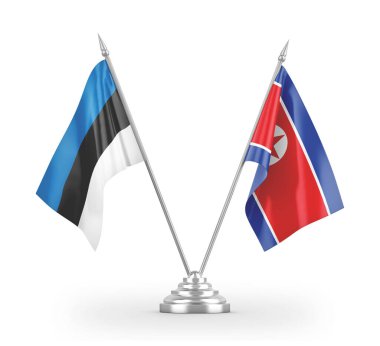 North Korea and Estonia table flags isolated on white 3D rendering