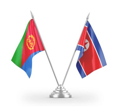North Korea and Eritrea table flags isolated on white 3D rendering