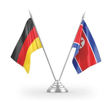 North Korea and Germany table flags isolated on white 3D rendering