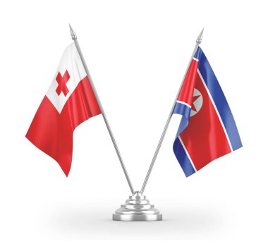North Korea and Tonga table flags isolated on white 3D rendering