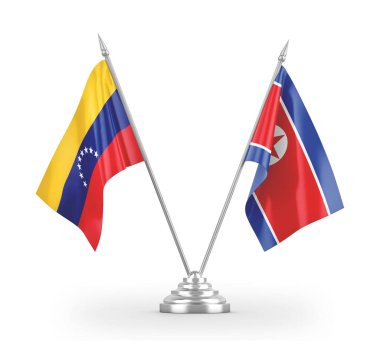 North Korea and Venezuela table flags isolated on white 3D rendering