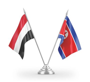 North Korea and Yemen table flags isolated on white 3D rendering