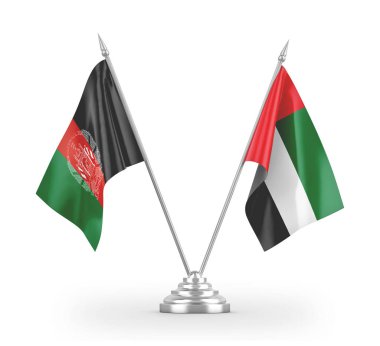 United Arab Emirates and Afghanistan table flags isolated on white 3D rendering 