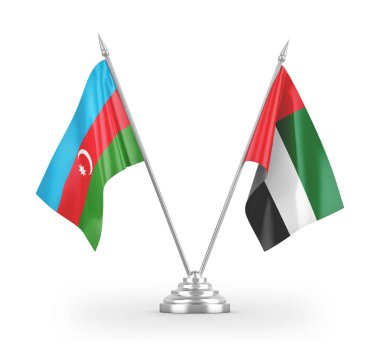 United Arab Emirates and Azerbaijan table flags isolated on white 3D rendering 
