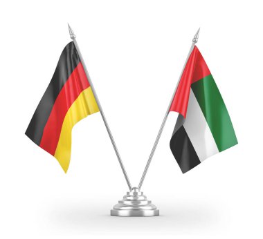United Arab Emirates and Germany table flags isolated on white 3D rendering