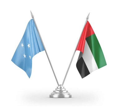 United Arab Emirates and Micronesia table flags isolated on white 3D rendering