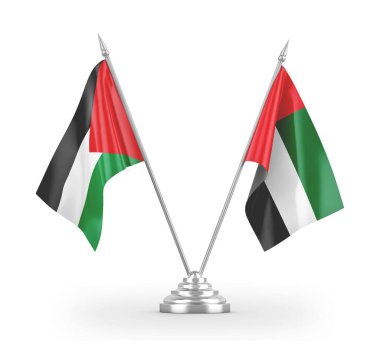United Arab Emirates and Palestine table flags isolated on white 3D rendering