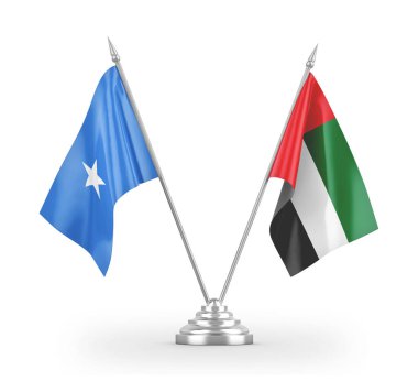 United Arab Emirates and Somalia table flags isolated on white 3D rendering