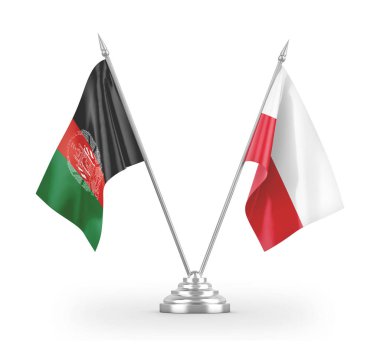 Poland and Afghanistan table flags isolated on white 3D rendering 