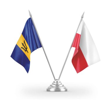 Poland and Barbados table flags isolated on white 3D rendering 