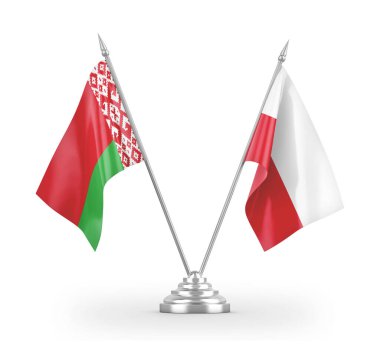 Poland and Belarus table flags isolated on white 3D rendering 