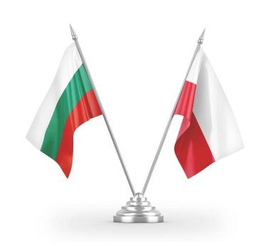 Poland and Bulgaria table flags isolated on white 3D rendering 