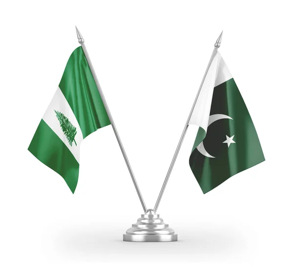 파키스탄 과 노퍽 섬의 테이블 플래그 흰색 3D 렌더링에 분리 — 스톡 사진