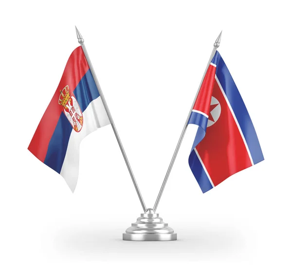 Severní Korea a Srbsko tabulky vlajky izolované na bílém 3D vykreslování — Stock fotografie