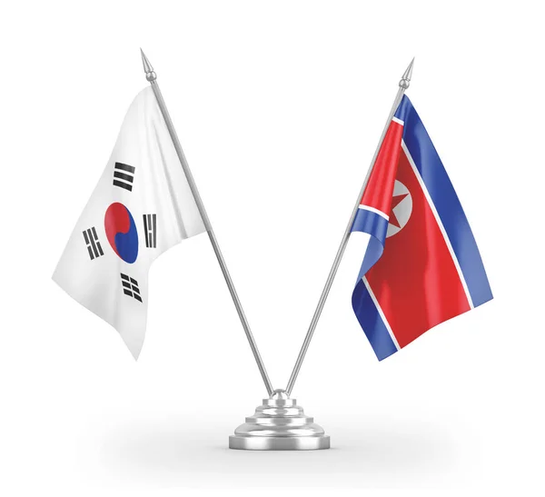 North Korea and South Korea table flags isolated on white 3D rendering — ストック写真