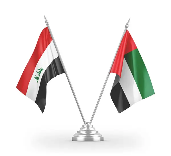 Zjednoczone Emiraty Arabskie i Irak tabeli flagi izolowane na białym 3d renderowania — Zdjęcie stockowe