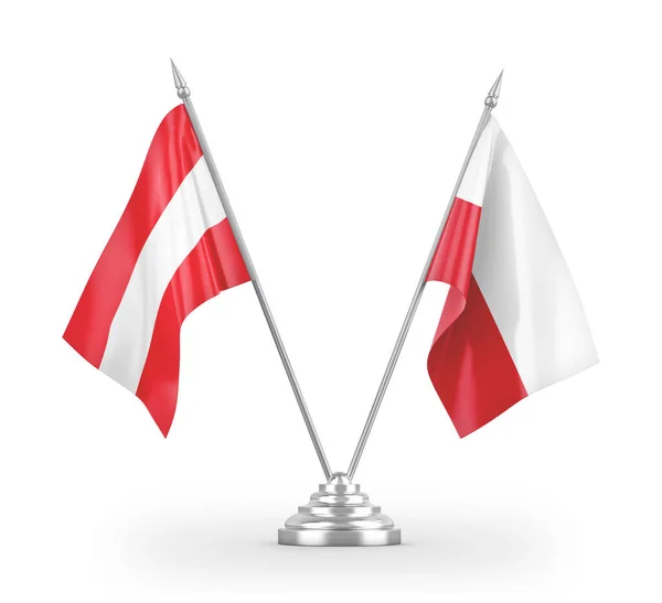 Flagi stołowe Polska i Austria izolowane na białym renderingu 3d — Zdjęcie stockowe