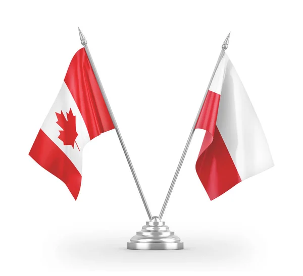Poland and Canada table flags isolated on white 3D rendering — Stock Photo, Image
