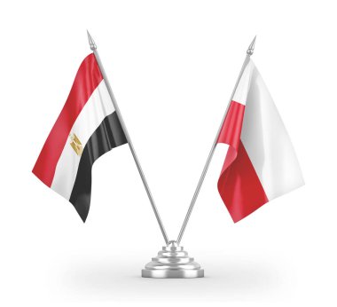 Poland and Egypt table flags isolated on white 3D rendering