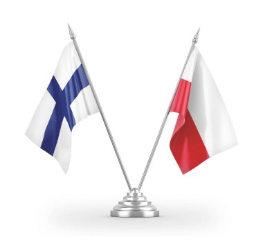 Poland and Finland table flags isolated on white 3D rendering