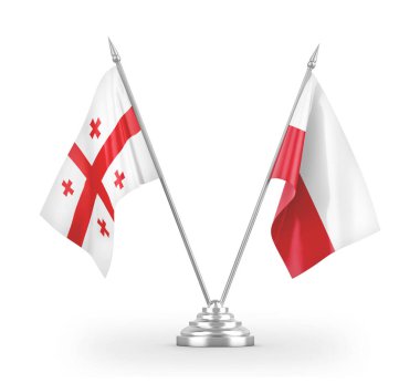 Poland and Georgia table flags isolated on white 3D rendering