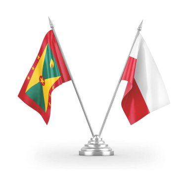 Poland and Grenada table flags isolated on white 3D rendering