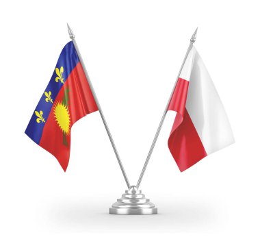 Poland and Guadeloupe table flags isolated on white 3D rendering