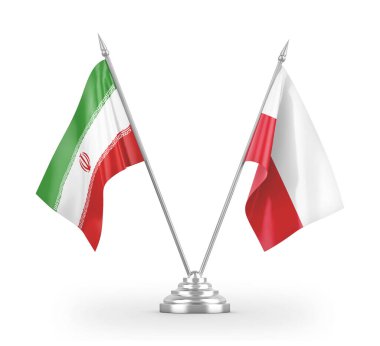 Poland and Iran table flags isolated on white 3D rendering