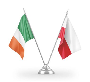 Poland and Ireland table flags isolated on white 3D rendering