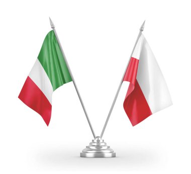 Poland and Italy table flags isolated on white 3D rendering